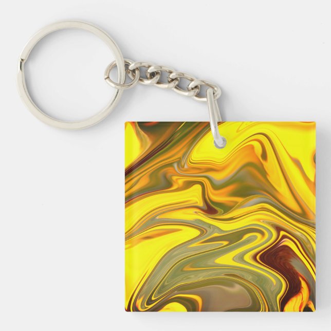 Llavero Papel digital amarillo de las ondas de mármol-5544 (Frente)