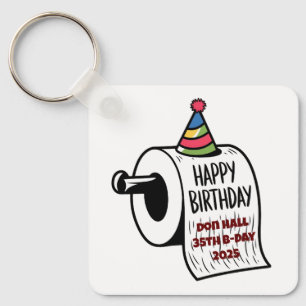 Llavero Papel higiénico con gorra de cumpleaños divertido