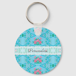 Llavero Papel pintado rosa y azul con nombre