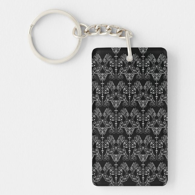 Llavero Papel tapiz de Damask de época - blanco + tu trase (Frente)