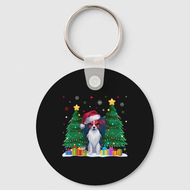 Llavero Papillon Dog Amantes de Santa Hat Navidades feos s (Anverso)