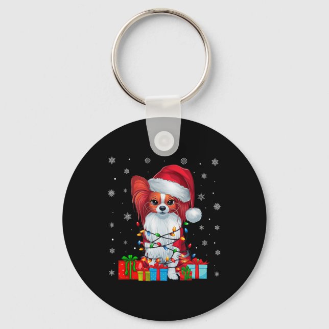 Llavero Papillon Dog Ugly Xmas Luces Santa Papillon Dog C (Anverso)