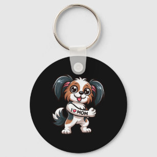 Llavero Papillon I Love Mom Funny Dog Tattoo