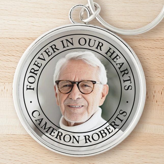 Llavero Para siempre en nuestros corazones recuerdo foto c (Forever in our hearts memorial full photo elegant keychain)