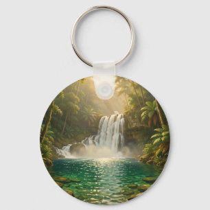 Llavero Paraiso de la selva con cascada tropical exuberant