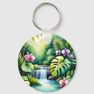 Llavero Paraíso de orquídeas de cascada de jungla tropical