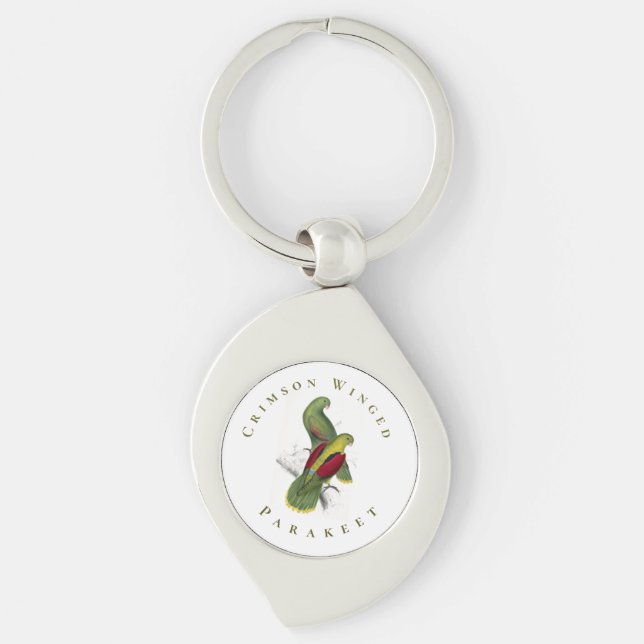 Llavero Parakeet alado de Crimson Rojo Amarillo Vintage (Anverso)