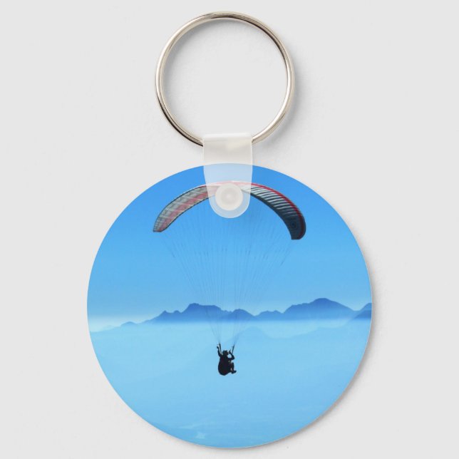 Llavero Parapente con fondo azul con montañas (Anverso)