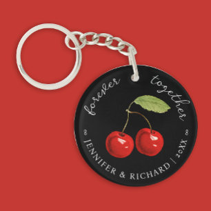 Llavero Pareja de cerezas negras rojas bonitas juntas para