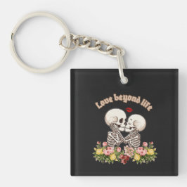Llavero Pareja de esqueletos besándose con Gótico Floral