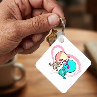 Llavero Pareja de esqueletos románticos besándose en un co