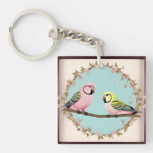Llavero 🦜 Pareja de Loros Tropicales Amuleto de Rama 🦜