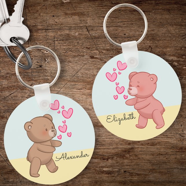 Llavero Pareja de oso con amor azul personalizada (Bear couple keychain)