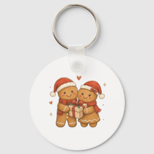 Llavero Pareja de pan de jengibre con regalo y sombreros d