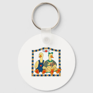 Llavero Pareja de patos de arte popular con corazones gran