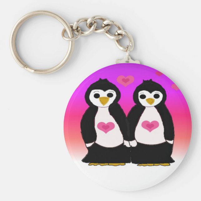 Llavero Pareja de pingüinos con corazón (Frente)