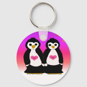 Llavero Pareja de pingüinos con corazones
