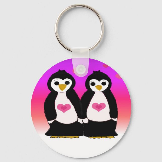 Llavero Pareja de pingüinos con corazones (Anverso)