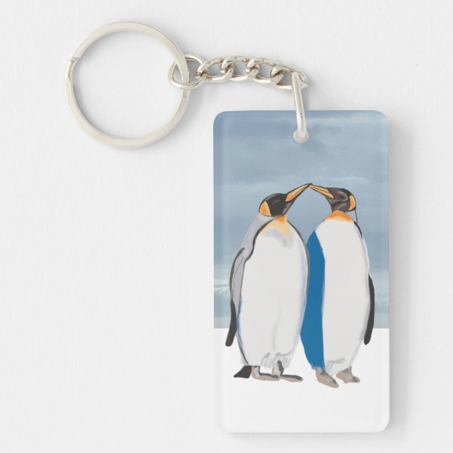 Llavero Pareja de pingüinos rey besándose  (Frente)
