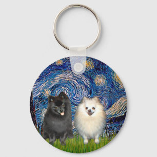Llavero Pareja de Pomerania (B+N)-Noche estrellada