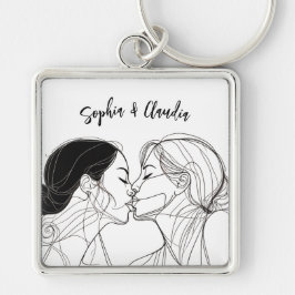 Llavero Pareja elegante de besos lesbianos