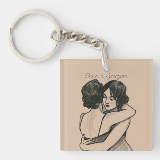 Llavero Pareja lesbiana personalizada y minimalista (Frente)