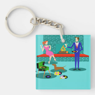 Llavero Pareja retro con cadena acrílica de perro