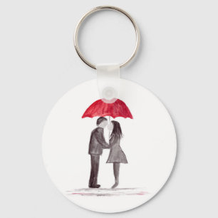 Llavero Pareja romántica con paraguas rojos