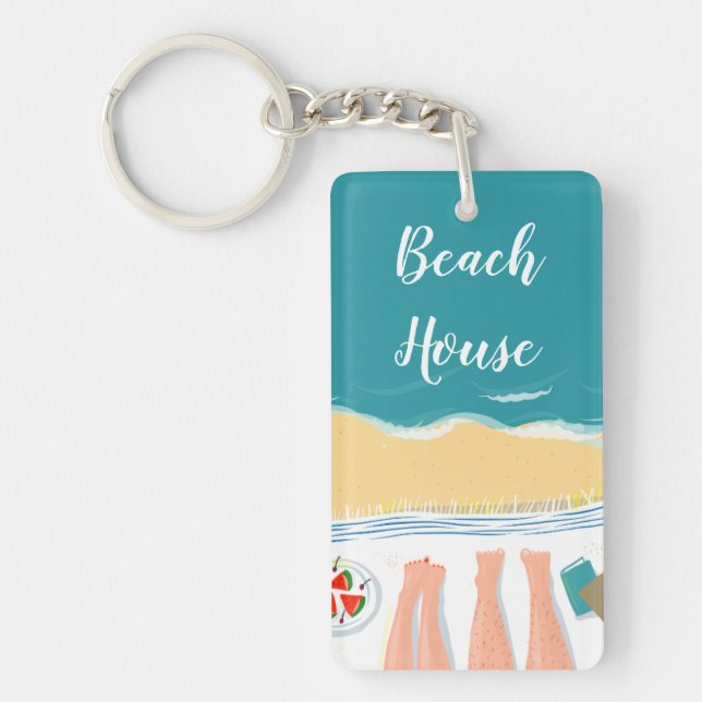 Llavero Pareja Sunbathing Seaside Ilustracion Beach House (Frente)