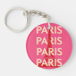 Llavero París, arte de viajes, arte de viajes retro, rosa