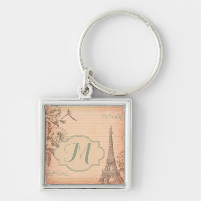 Llavero Paris France Eiffel Tower Shabby Square Keychain (Frente)