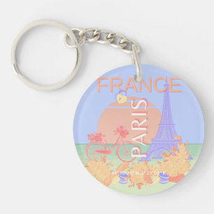 Llavero París, Francia, arte de viajes, Preppy, Pastel, Az