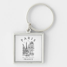 Llavero París Francia –  Boceto con Torre Eiffel y Café