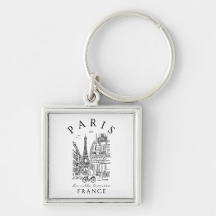 Llavero París Francia –  Boceto con Torre Eiffel y Café