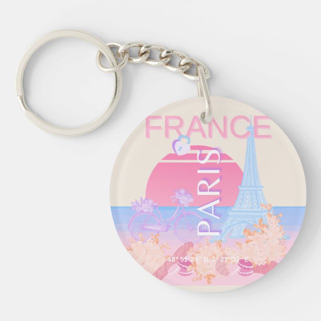 Llavero París, Francia, Viajes, Preppy, Pastel (Frente)