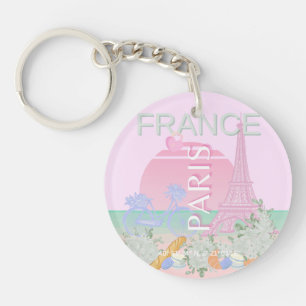 Llavero París, Francia, Viajes, Preppy, Pastel, Rosa