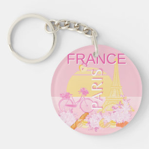 Llavero París, Francia, Viajes, Preppy, Rosa