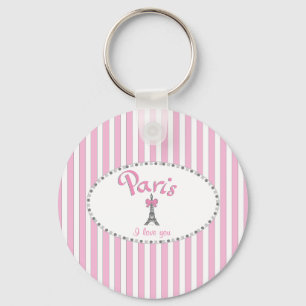 Llavero "Paris I Love You" - rayas rosas