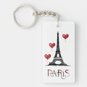 Llavero París personalizado, Torre Eiffel y Globos Rojos