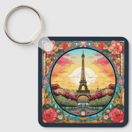 Llavero Parisino Sunset Eiffel Tower Paris Floral Francesa