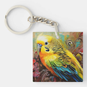 Llavero Parque amarillo y azul con paisley y flores