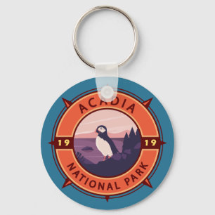 Llavero Parque nacional Acadia Emblema de brújula retro Pu