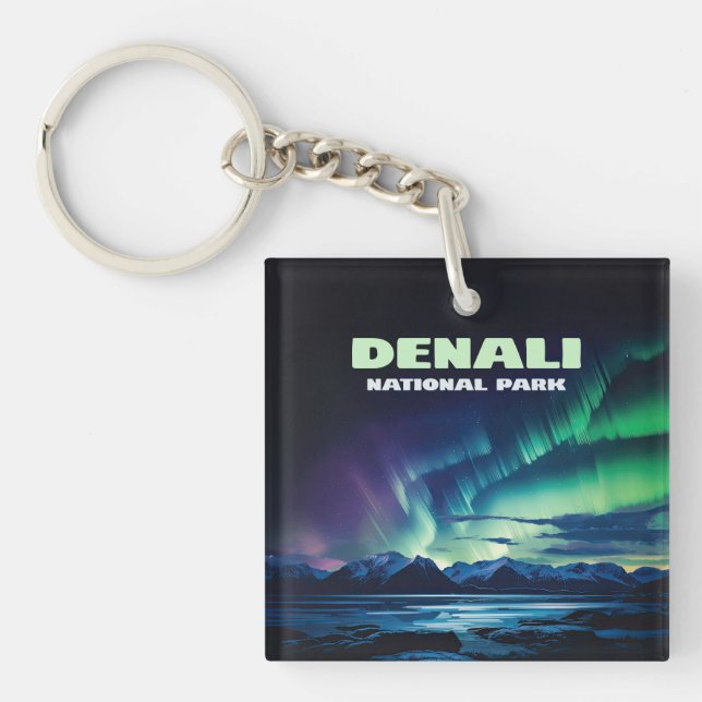Llavero Parque nacional Denali Alaska Northern Lights Retr (Frente)