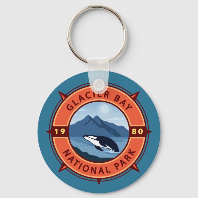 Llavero Parque nacional Glaciar Bay Compass Orca Retro (Anverso)