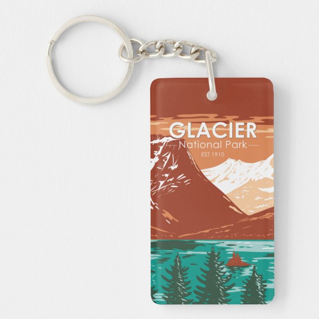 Llavero Parque Nacional Glaciar Montana Vintage Doble cara (Frente)