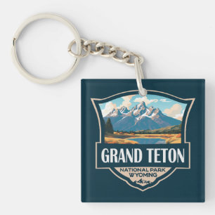 Llavero Parque nacional Gran Teton Ilustracion Retro