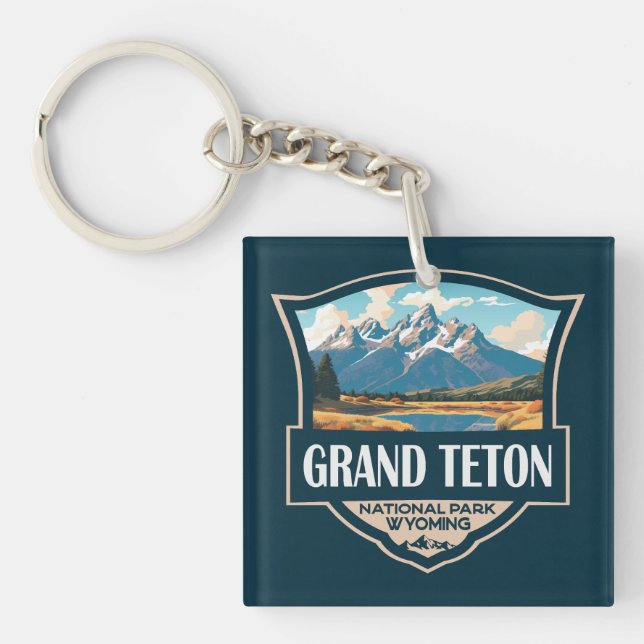 Llavero Parque nacional Gran Teton Ilustracion Retro (Frente)