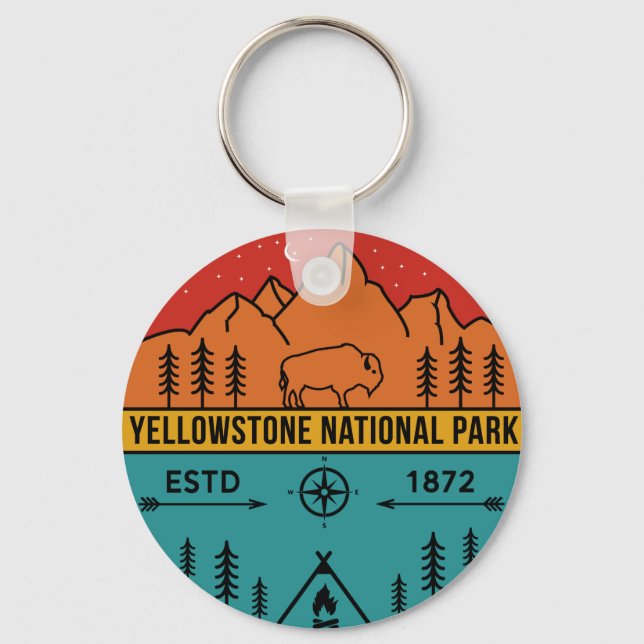 Llavero Parque nacional Yellowstone Retro Wyoming USA Biso (Anverso)