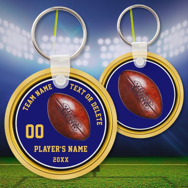 Llavero Partido de fútbol azul y oro barato favorece al fú (Cheap football gifts. Football party favors. Personalized, football souvenirs. Football Team gifts.)