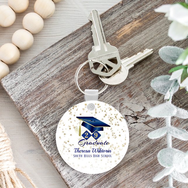 Llavero Partido de Graduación Personalizada Blue Gold Clas (Personalized Graduation Party Blue Gold Classic Keychain)